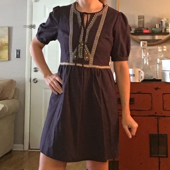 Linen Embroidered Art Deco Dress - Picture 3 of 8